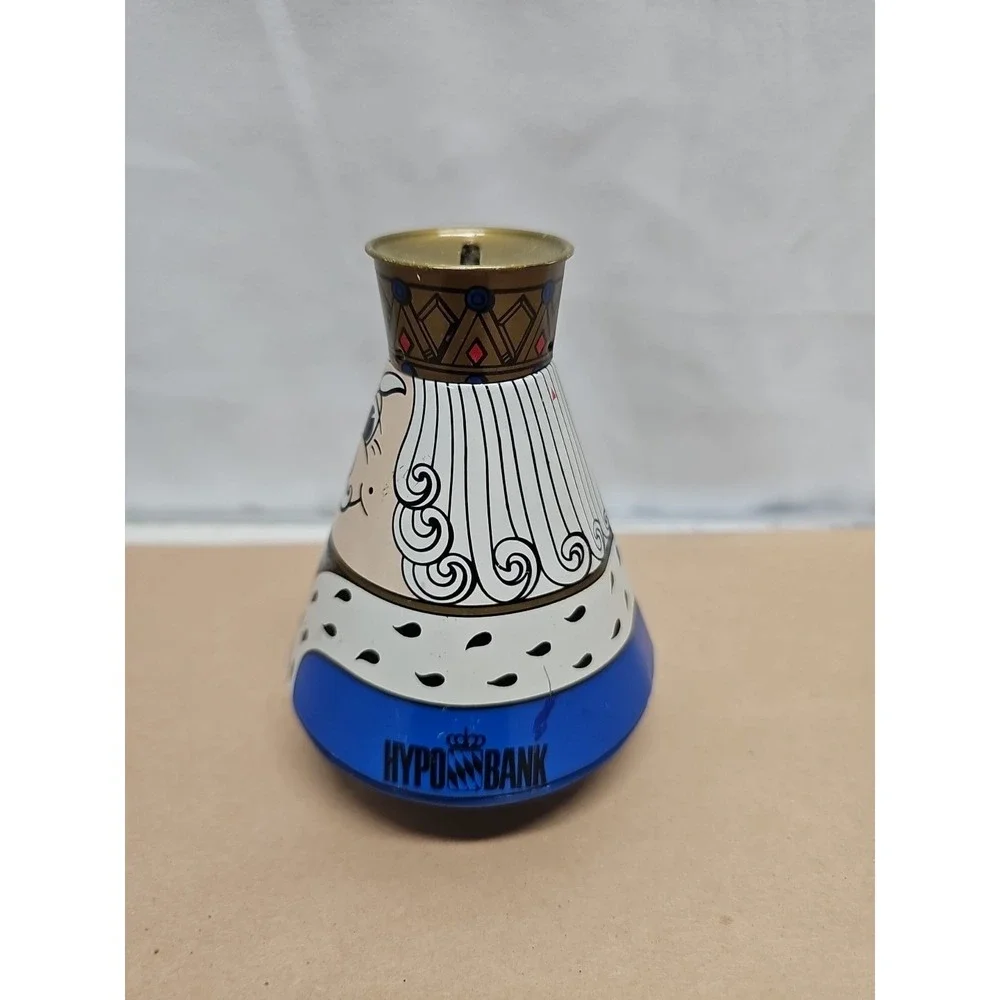 Vtg Royal King Hypo Bank Roly Poly Piggy‎ Bank Blue Gold Painted Metal 5